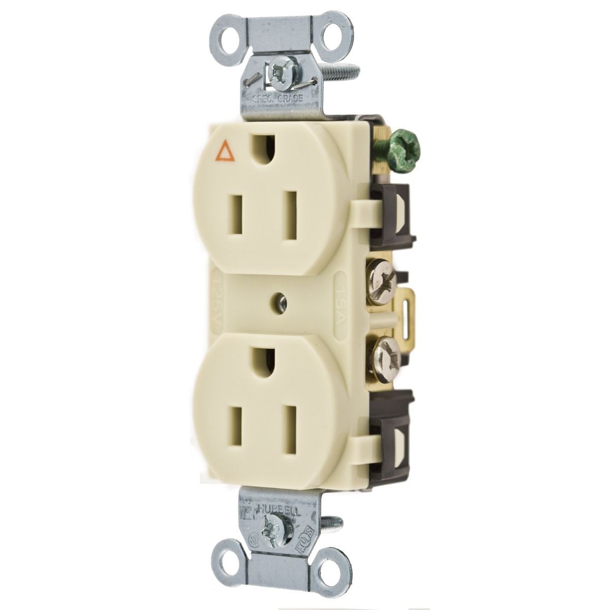 IG5252I 1-Phase Duplex Grounding Heavy Duty Isolated Ground Standard Traditional Screw Mount Straight Blade Receptacle, 125 VAC, 15 A, 2 Poles, 3 Wires, Ivory