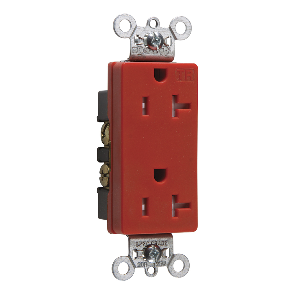 TR26362RED 20 Amp 125V  Decorator Duplex Receptacle, Back and Side Wire, Red