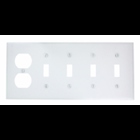5-Gang 4-Toggle, 1-Duplex Device Combination Wallplate, Painted Metal, Device Mount, White