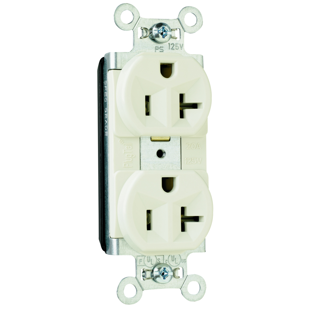 PT5362LA PlugTail 20 Amp 125V Spec-Grade Duplex Receptacle, Light Almond