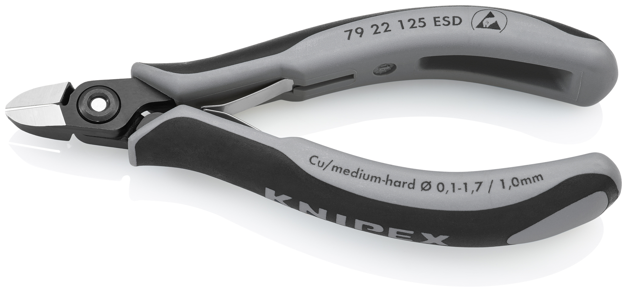 Electronics Diagonal Cutters-ESD Handles, 5 in., Multi-Component, Polished, Flush Cut, Oval Head, Up to 3/64 Medium Wire