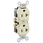 CR20-T 1-Phase Duplex Indented Face Self-Grounding Straight Blade Receptacle, 125 V AC, 20 A, 2 Poles, 3 Wires, Light Almond