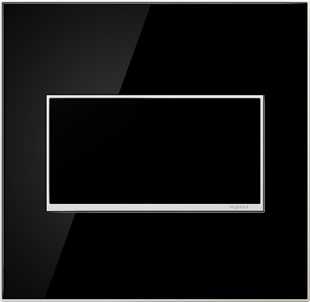 AWM2GMB4 Adorne Designer Wall Plate, 2 Gangs, 5.29 in W x 5.13 in H, Mirror Glass, Black