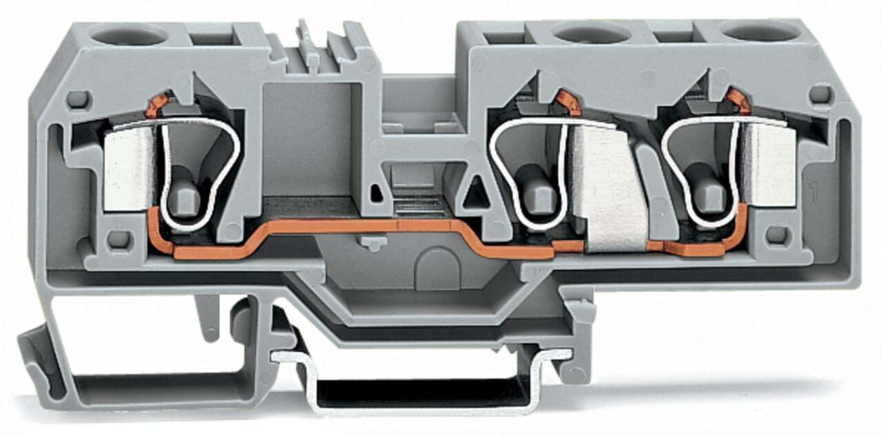 284-681 3-Conductor Feed-Thru Terminal Block, 800 V AC, 57 A, DIN Rail Mount