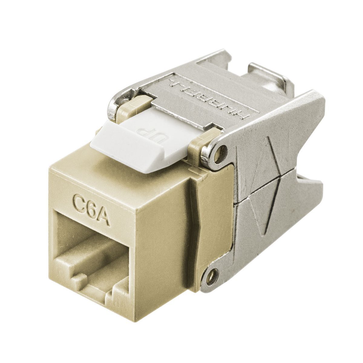 HJU6AEI Ascent Modular Plenum Rated Uni UTP Jack With COBRA-LOCK Termination, Cat 6a RJ45 Module, Snap-Fit Mount, Die Cast Zinc/Thermoplastic, Electric Ivory