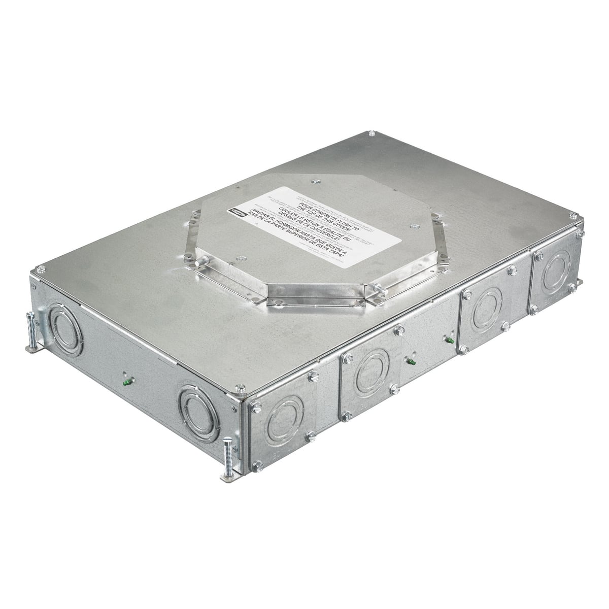 CFB6G30R Above Grade Fully Adjustable Standard Floor Box, Stamped Steel, 33 cu-in Capacity, 6 Gangs, 20 Knockouts, 17.45 in L x 11.6 in W x 3.75 in H