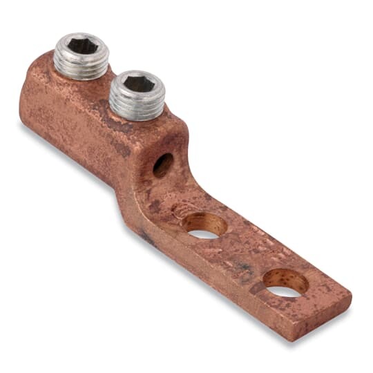 32009TL Blackburn EZ-Ground Tandum NEMA-Drilled Mechanical Lug Connector, 2/0 to 1 AWG Copper Conductor, 1/2 in Stud, 2 Bolt Holes, Copper