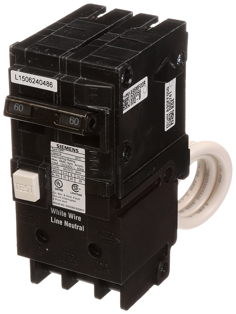 QF250A Type GFCI Ground Fault Circuit Breaker, 120/240 V AC, 50 A, 10 kA Interrupt, 2 Poles, Thermal Magnetic Trip