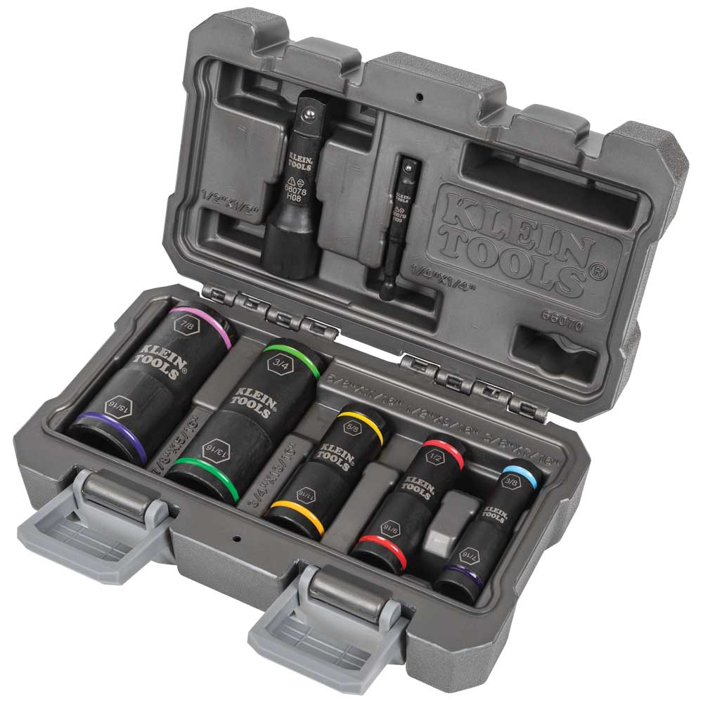 66070 Socket Set, 6 Points, 1/4, 1/2 in Drive, 7 Pieces, Included Socket Size: 3/8 x 7/16, 1/2 x 9/16, 5/8 x 11/16, 3/4 x 13/16, 7/8 x 15/16, Carrying Case Container