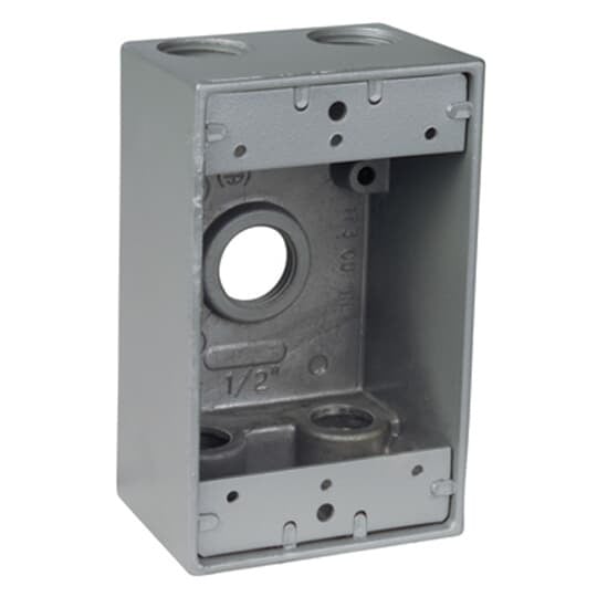 IH5-2-LM Red Dot Universal Weatherproof Box With Mounting Lug, Die Cast Aluminum, 18.3 cu-in Capacity, 1 Gangs, 5 Outlets, 4-9/16 in H x 2-13/16 in W x 2 in D