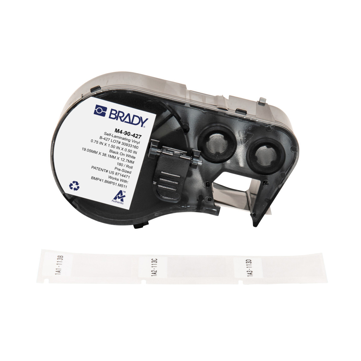 M4-90-427 Self-Laminating Wire and Component Label, 19.05 mm W, Black on White/Clear, B-427 Vinyl