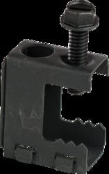Set Screw Beam Clamp, Fits up to 1/2" Flange, Pass Hole for 1/4" and 3/8" Threaded Rod, 1/4"-20 Thread Impression on Bottom and Back of Clamp, #10-24 Thread Impression on Back of Clamp, Spring Steel