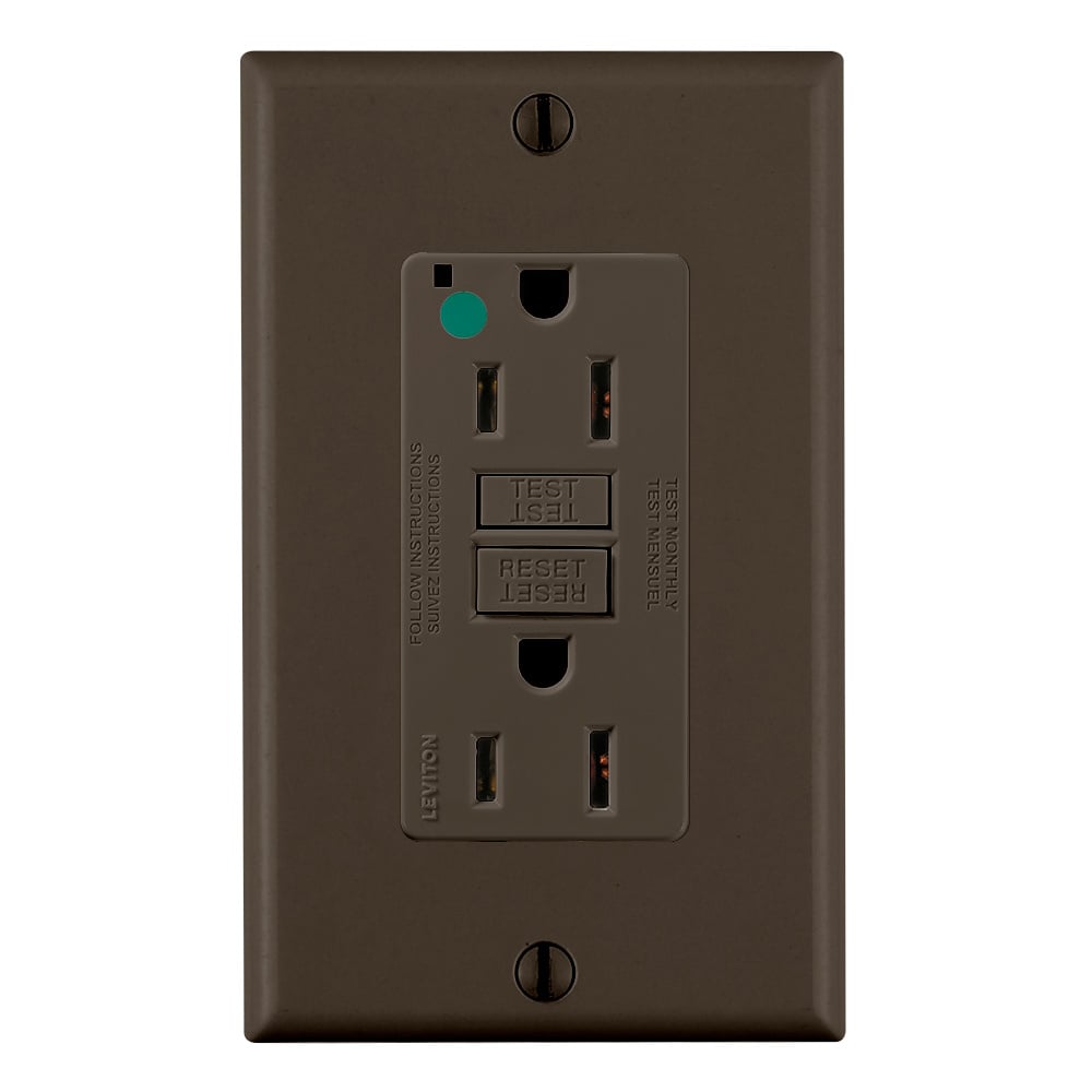 GFNT1-HG SmartlockPro Slim Feed Through Non-Tamper Resistant Self-Test GFCI Receptacle, 125 V AC, 15 A, 2 Poles, 3 Wires, Brown