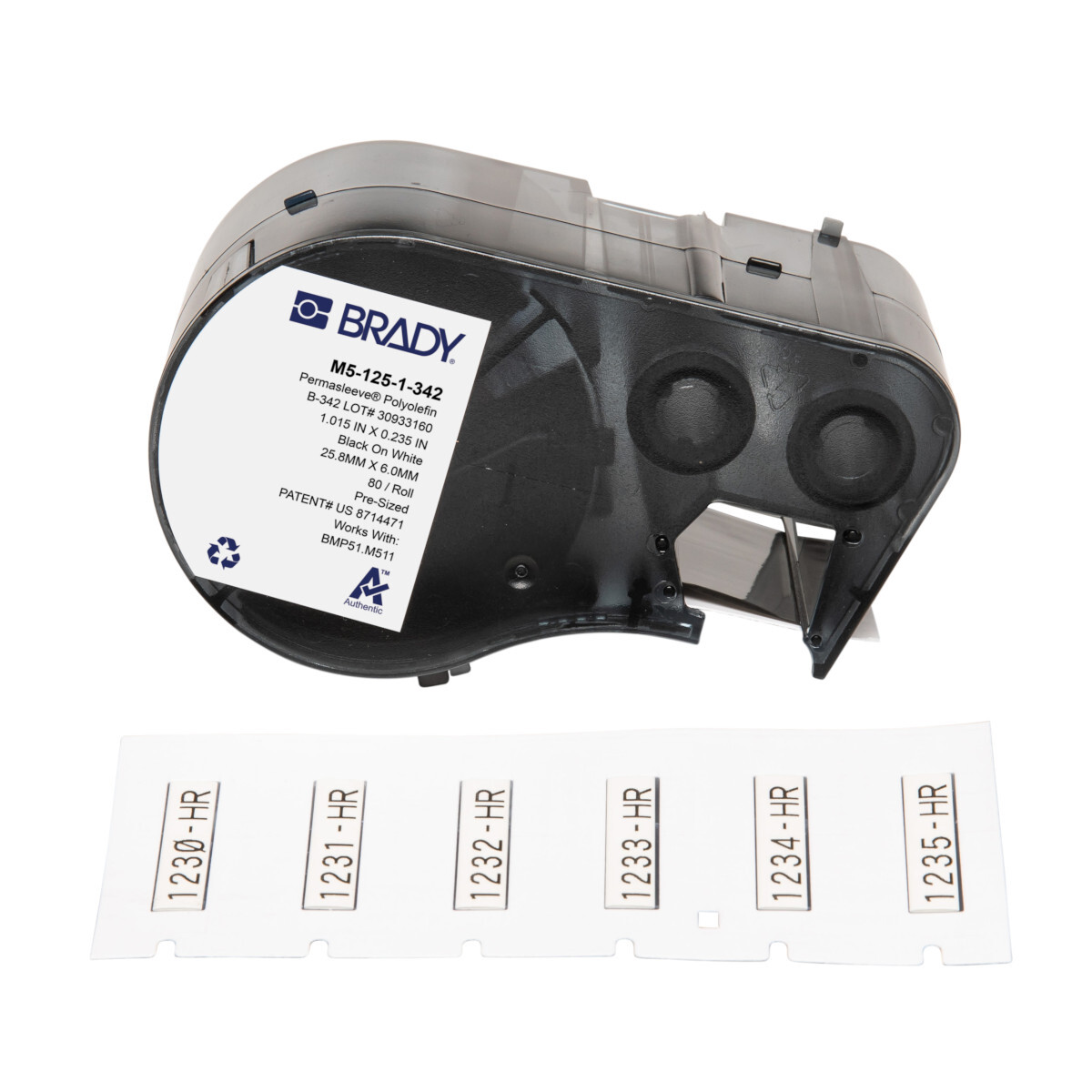 M5-125-1-342 Heat Shrink Wire and Component Label, 0.235 in W, Black on White, B-342 Polyolefin
