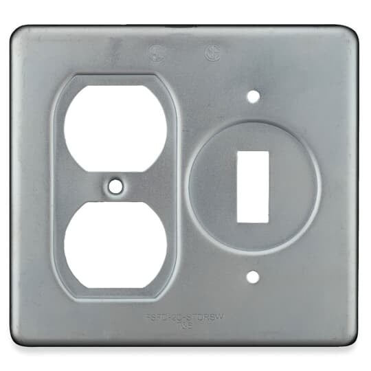 S32232-TB T&B 2-Hole 1-Switch Device Box Cover With Square Handle, Receptacle/Switch Cover, Sheet Steel