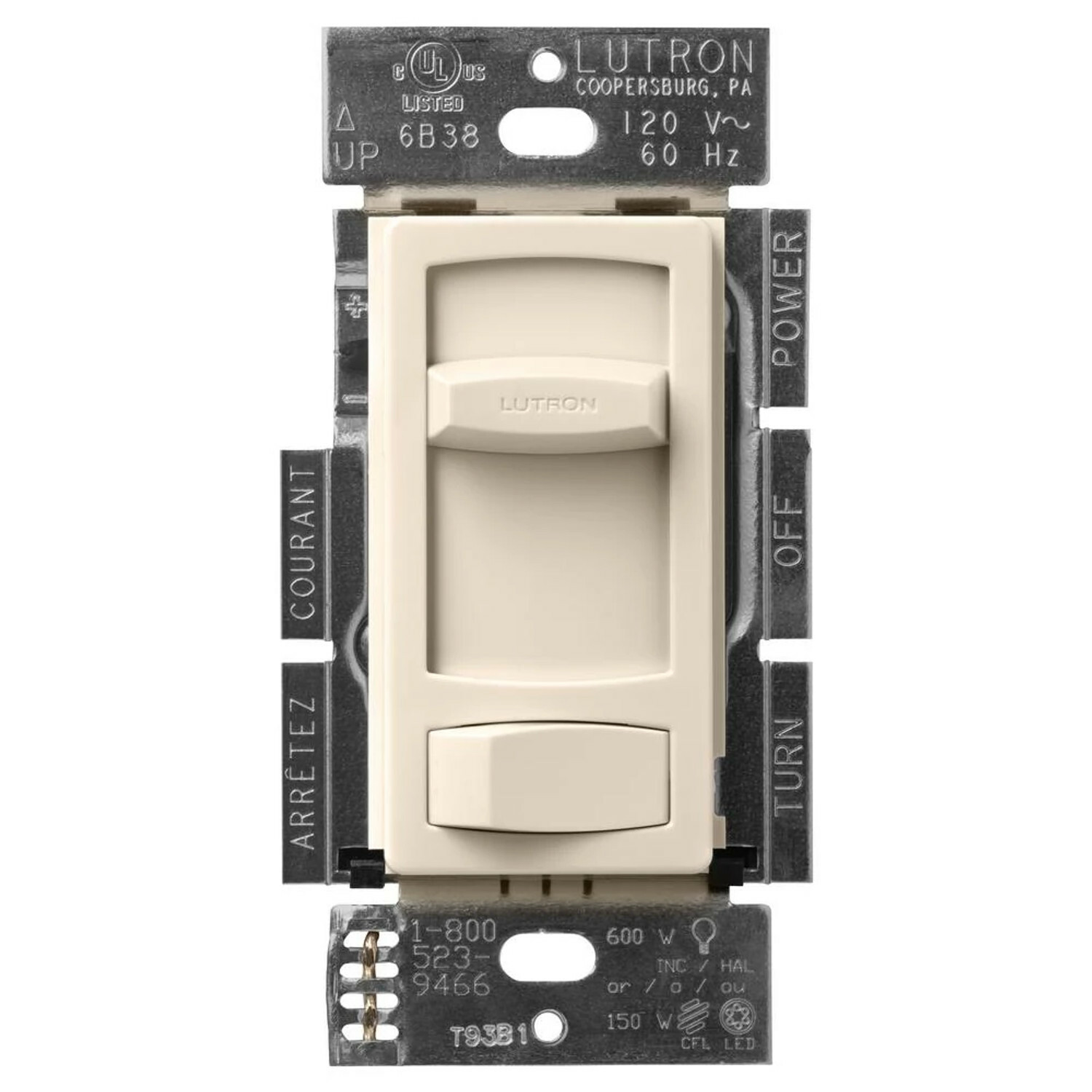 CTCL-153PH-LA Skylark Contour LED+ Dimmer Switch, No Neutral Required, 150W LED or 600W Incandescent/Halogen, 120V, 1 Pole/3-Way, Light Almond