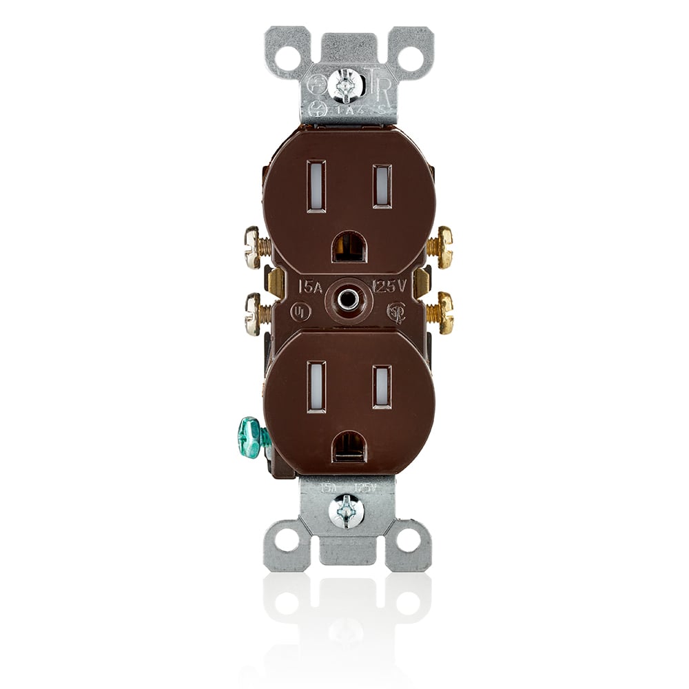 T5320 Duplex Grounding Tamper and Weather-Resistant Straight Blade Receptacle, 125 V AC, 15 A, 2 Poles, 3 Wires, Brown