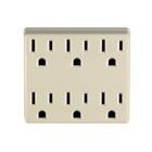 3 Wire 15A/125-Volt 6 Outlet Grounding Adapter, Ivory