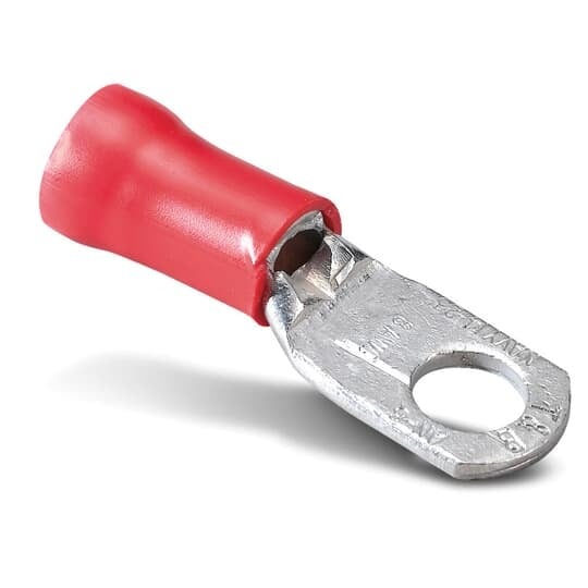 RDV367 Sta-Kon RD Series Insulated Ring Terminal, 8 AWG Conductor, 1.48 in L, Brazed/Overlapped Seam Barrel, Copper, Red