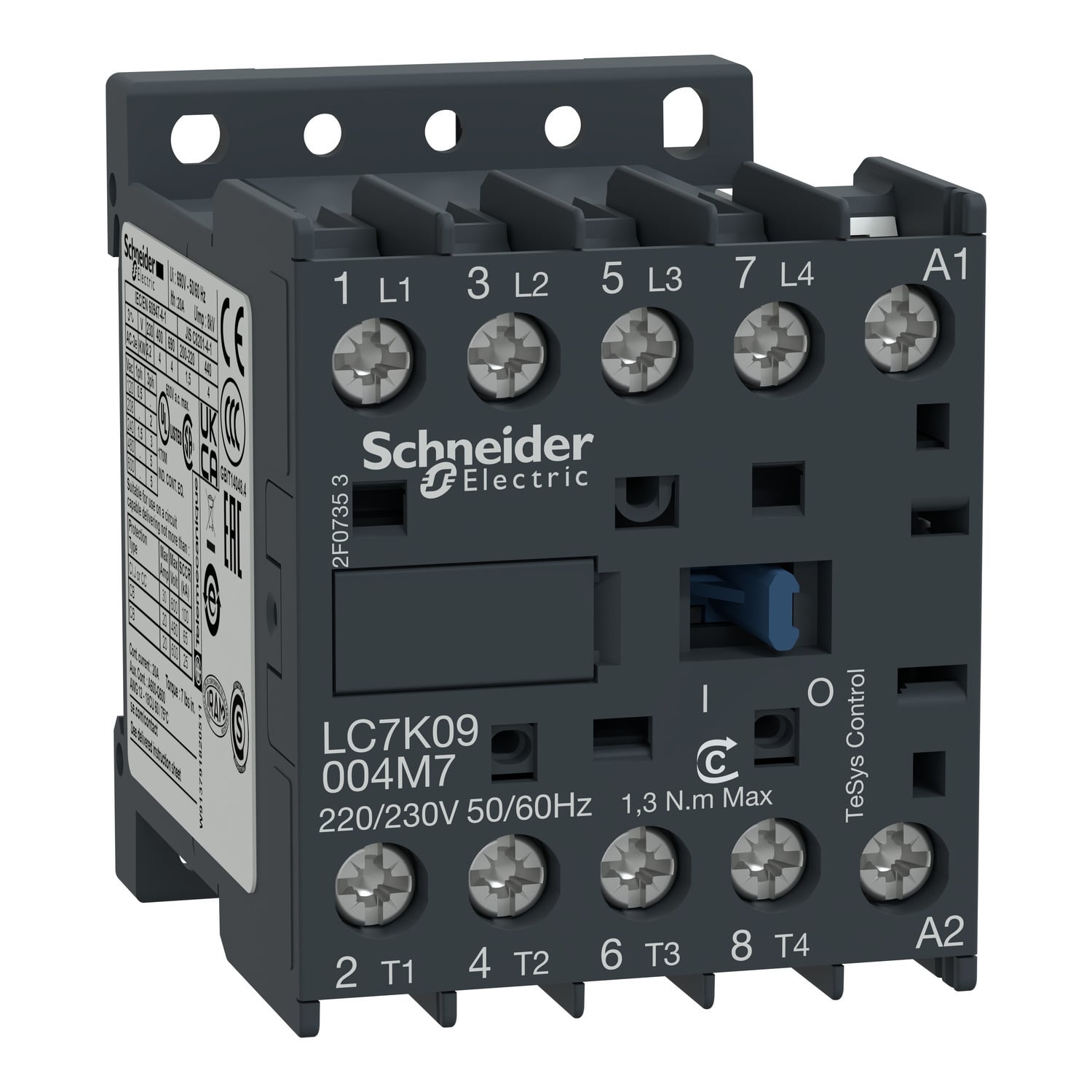 LC7K09004M7 TeSys K LC7K Miniature IEC Contactor, 220 to 230 V AC V Coil, 16/20 A, 4NO Contact, 4 Poles