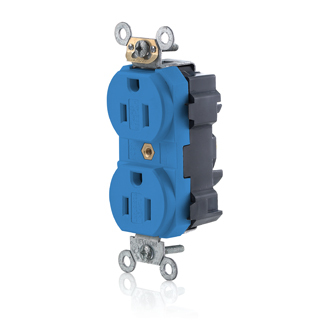 MT562-SB Lev-Lok Duplex Self-Grounding Tamper Resistant Straight Blade Receptacle, 125 V AC, 15 A, 2 Poles, 3 Wires, Blue