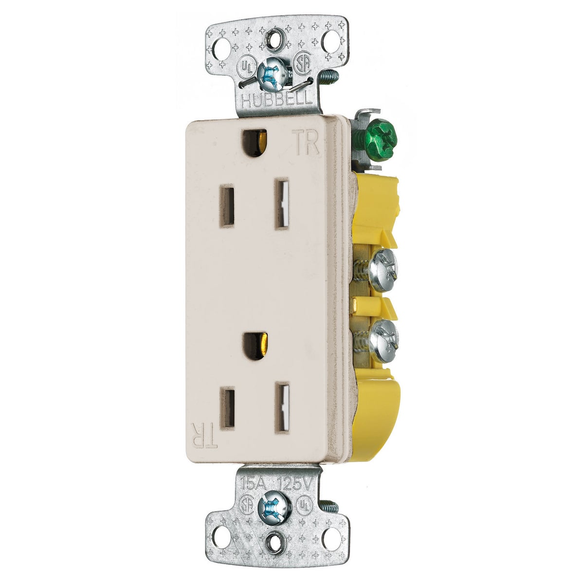 RRD15SLATR 1-Phase Decorator Duplex Standard Tamper-Resistant Screw Mount Straight Blade Receptacle, 125 V AC, 15 A, 2 Poles, 3 Wires, Light Almond