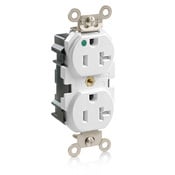 M8300-SGW Lev-Lok 1-Phase Duplex Extra Heavy Duty Tamper Resistant Self-Grounding Wide Body Straight Blade Receptacle, 125 V AC, 20 A, 2 Poles, 3 Wires, White