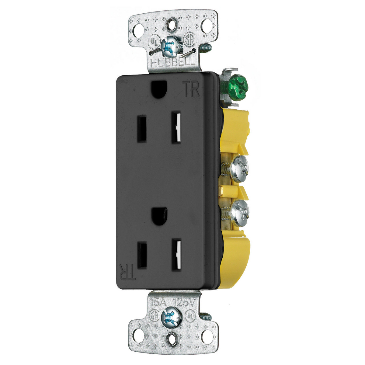 RRD15SBKTR 1-Phase Decorator Duplex Standard Tamper-Resistant Screw Mount Straight Blade Receptacle, 125 V AC, 15 A, 2 Poles, 3 Wires, Black
