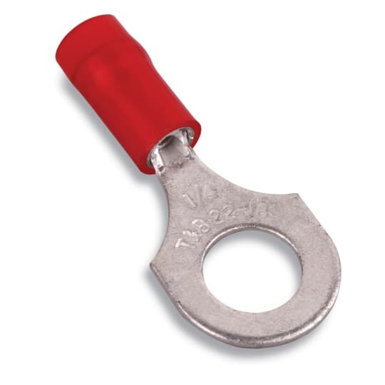RA18-516 Sta-Kon RA Series Insulated Ring Terminal, 22 to 16 AWG Conductor, 1.07 in L, Insulation Grip Sleeve Barrel, Copper, Red