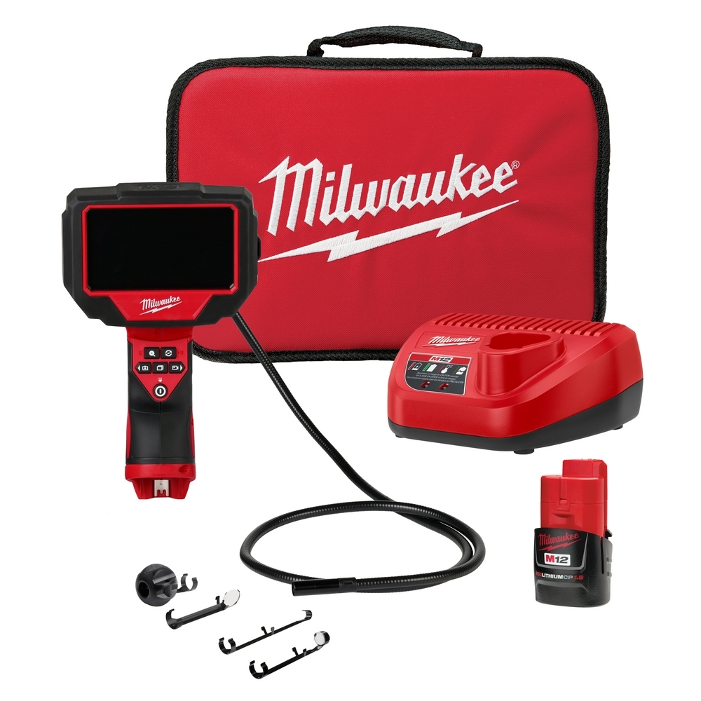 2323-21 M12 M-Spector Inspection Camera Kit, 0.394 in Dia, 4.3 in LCD Display, Black/Red
