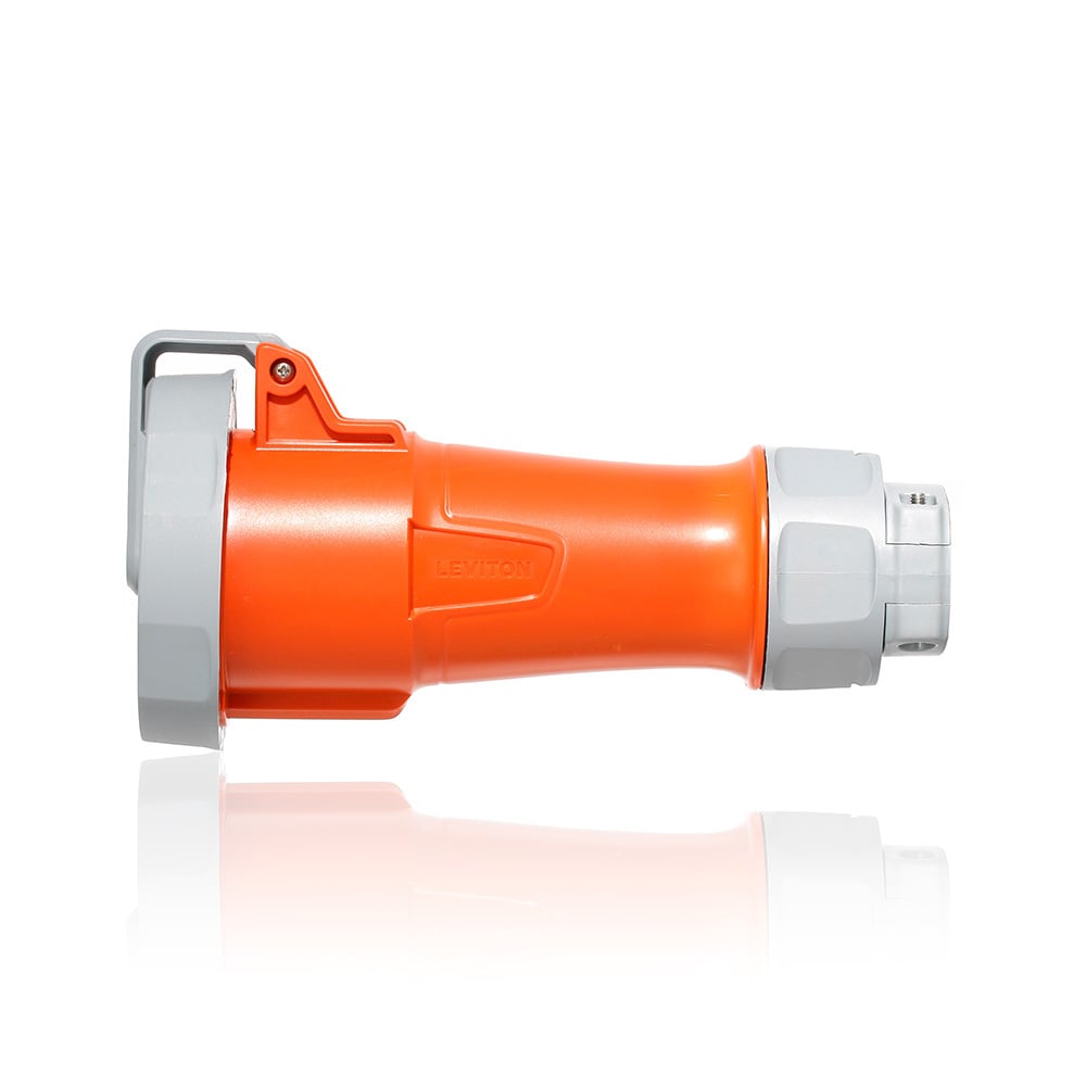 430C12WLEV 12-Clock Position Dust/Watertight Pin and Sleeve Connector With Standard Clamp, 125/250 V AC, 30 A, 3 Poles, 4 Wires, Orange