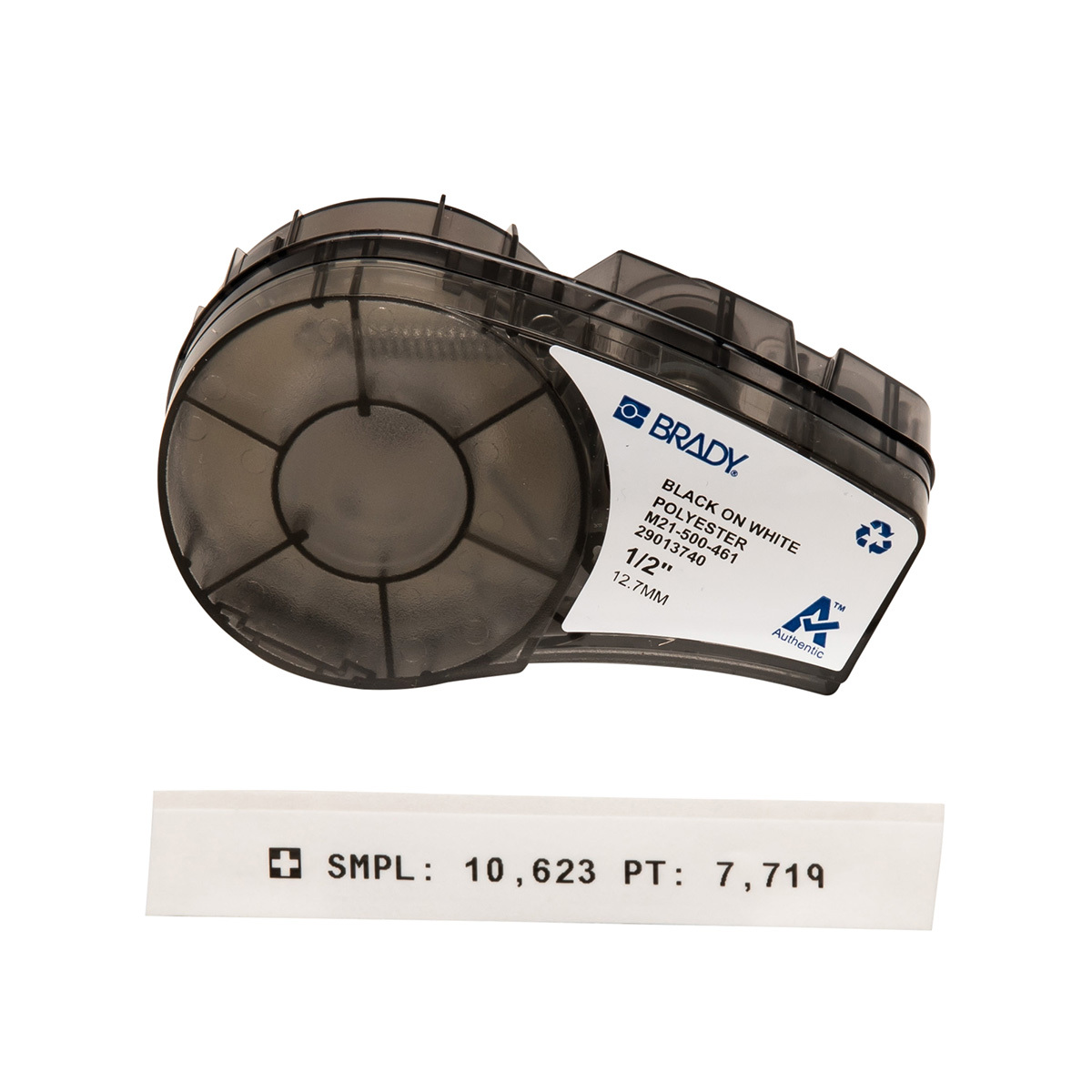 M21-500-461 BMP21 Cartridge Label, 21 ft L x 1/2 in W, Black on White, B-461 Polyester
