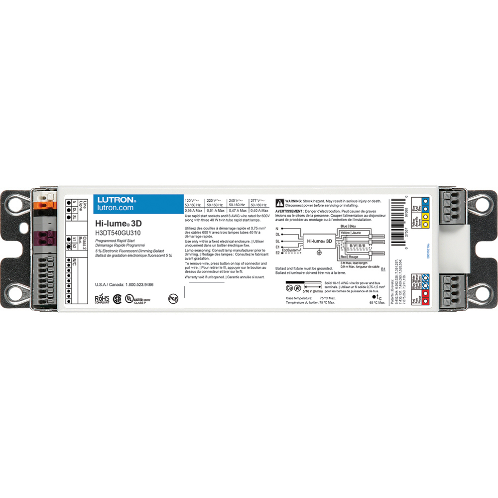 H3DT540GU310 Hi-Lume 3D 3-Wire G-Type Case Architectural Style Universal Dimming Ballast, T5 Lamp, 40 W Lamp, 120/240/277 VAC, Programmed/Rapid, 1 Ballast Factor