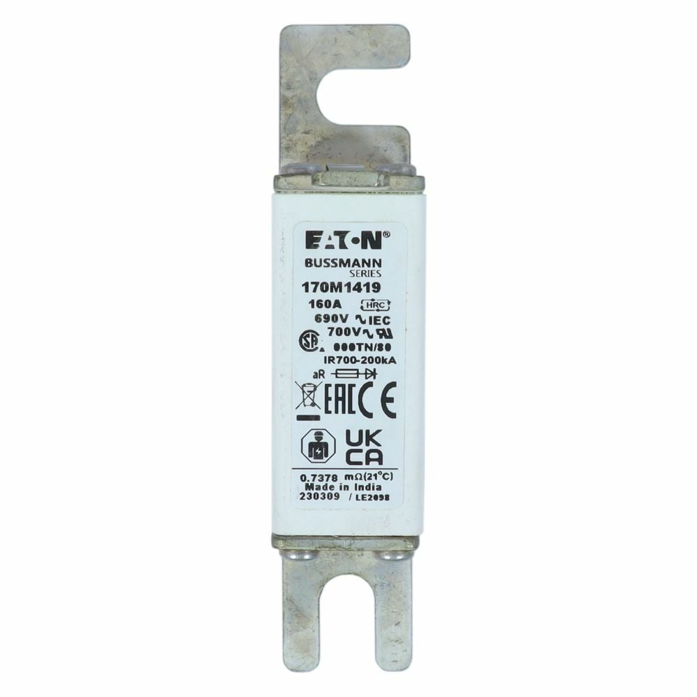 170M1419 Type TN/80/T High Speed Fuse, 160 A, 690 V, 200 kA Interrupt, Class: aR, Square Body