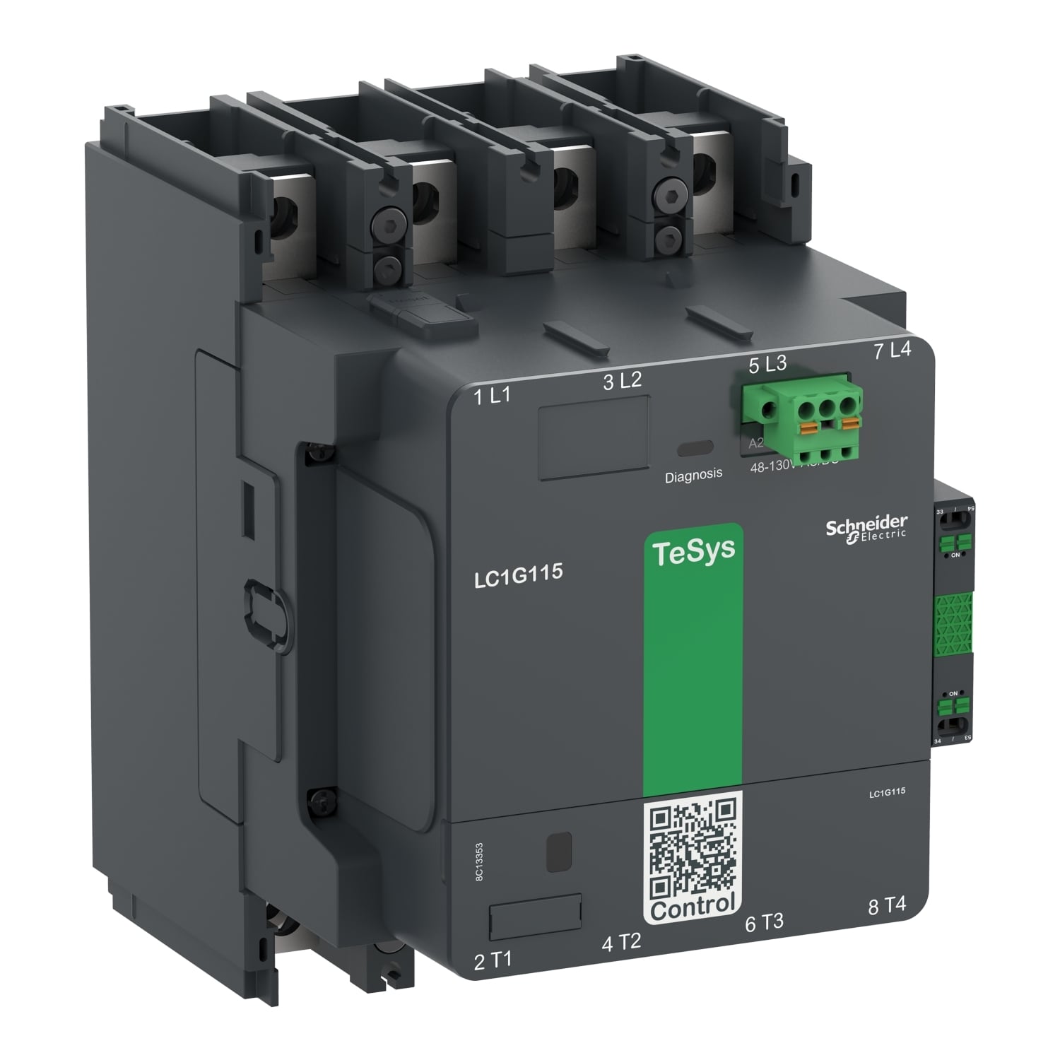 LC1G2254EHEN LC1G TeSys Giga High Power Contactors, 1000 V AC at 50/60 Hz, 460 V DC V Coil, 330 A, 4NO Contact, 4 Poles