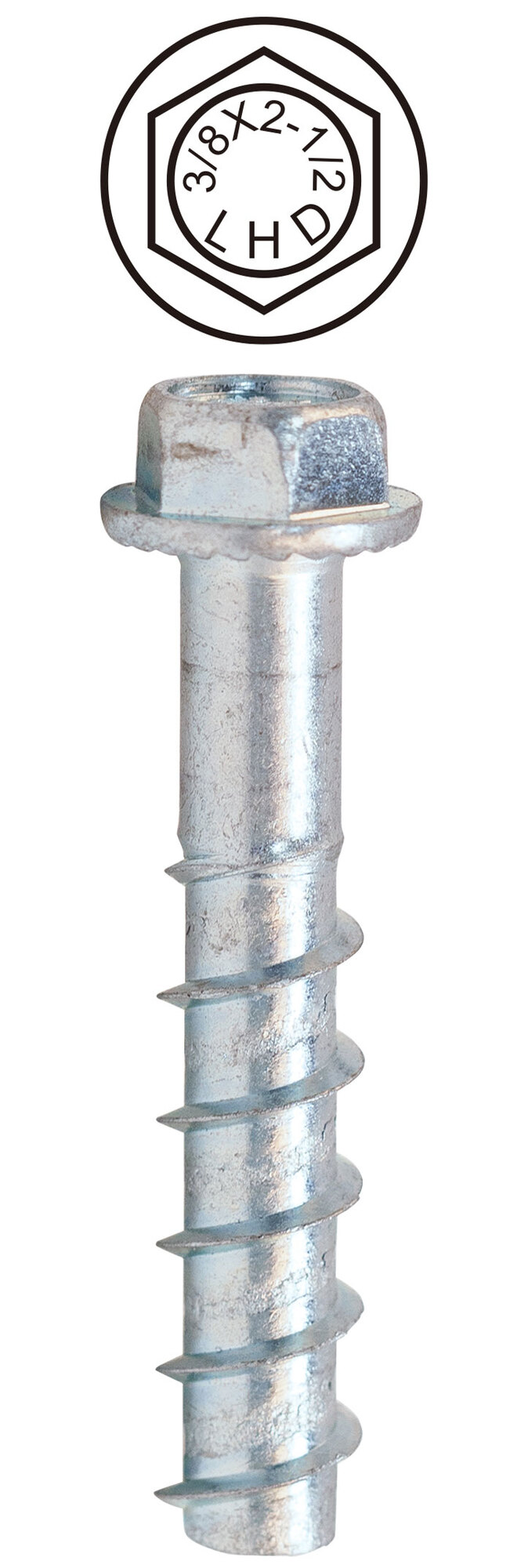 CSB38212 Concrete Screw Bolt, Case Hardened Low Carbon Steel, Zinc Plated