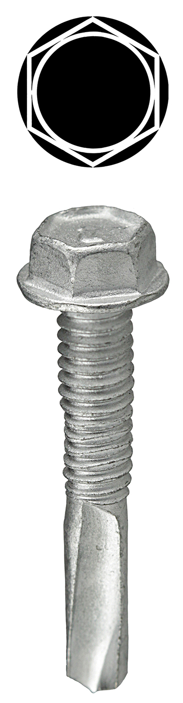 TXV12114 Screw, #12, 1-1/4 in OAL, Washer Head, Hex Drive, Carbon Steel
