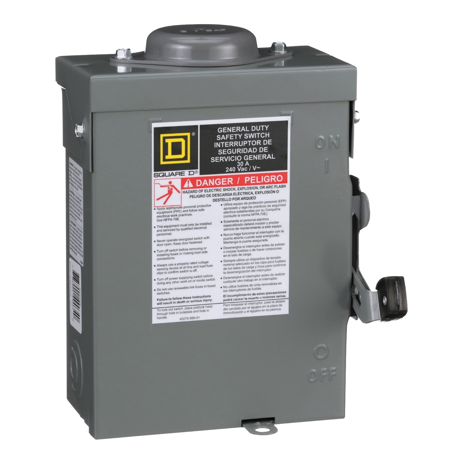 DU221RBUP E2 General Duty Non-Fusible Safety Switch, 120/240 V AC, 30 A, 3 hp, 2 Poles