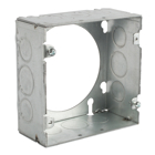 Square Box Extension Ring, 42 Cubic Inches, 4-11/16 Inches Square x 2-1/8 Inches Deep, 1/2 Inch and 3/4 Inch Knockouts, Galvanized Steel, Welded Construction, Four Tapped Ears