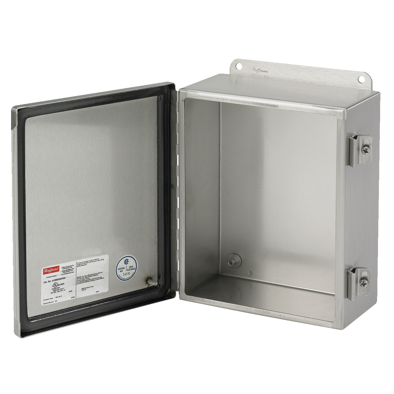 A1412CHNFSS Junction Box, 14 in H x 12 in W x 6 in D, Continuous Hinged/Screw Clamp Cover, NEMA 4X/IP66 NEMA Rating, 304 Stainless Steel