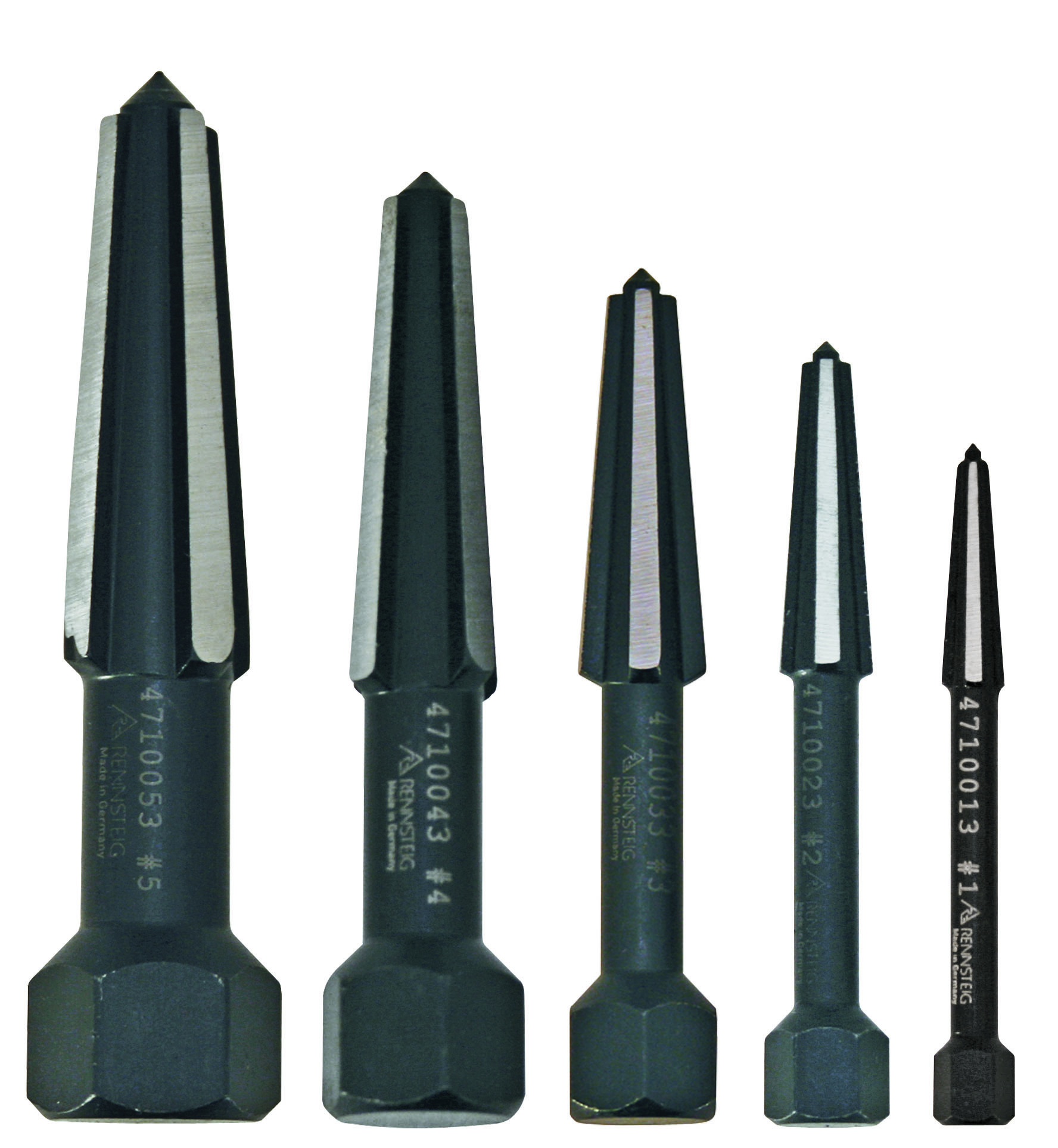 9R 471 904 3 5-Piece Double Edged Screw Extractor Set, Hex Drive, #1 to #5 Extractor