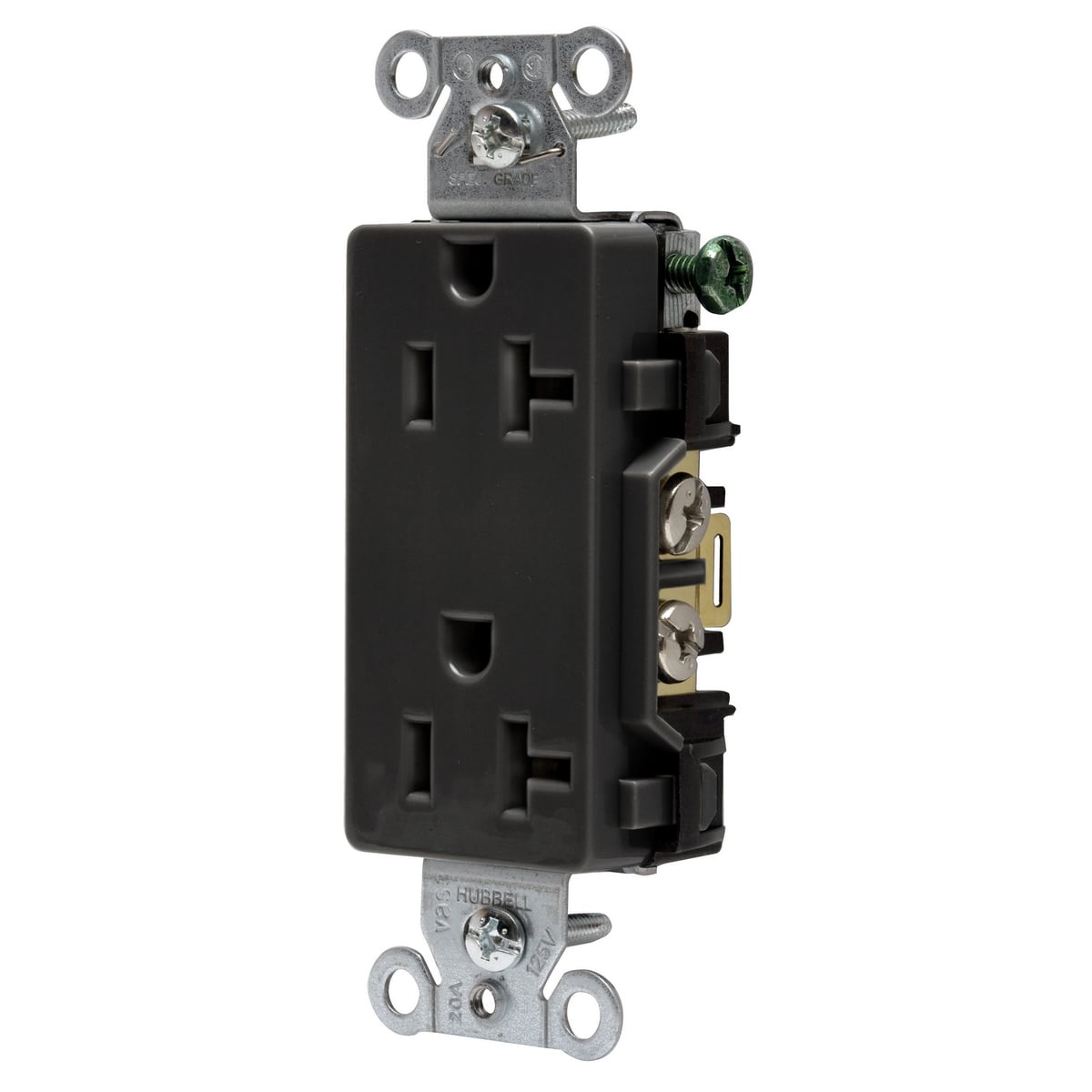 DR20BLK Decorator 1-Phase Duplex Self-Grounding Screw Mount Straight Blade Receptacle, 125 V AC, 20 A, 2 Poles, 3 Wires, Black