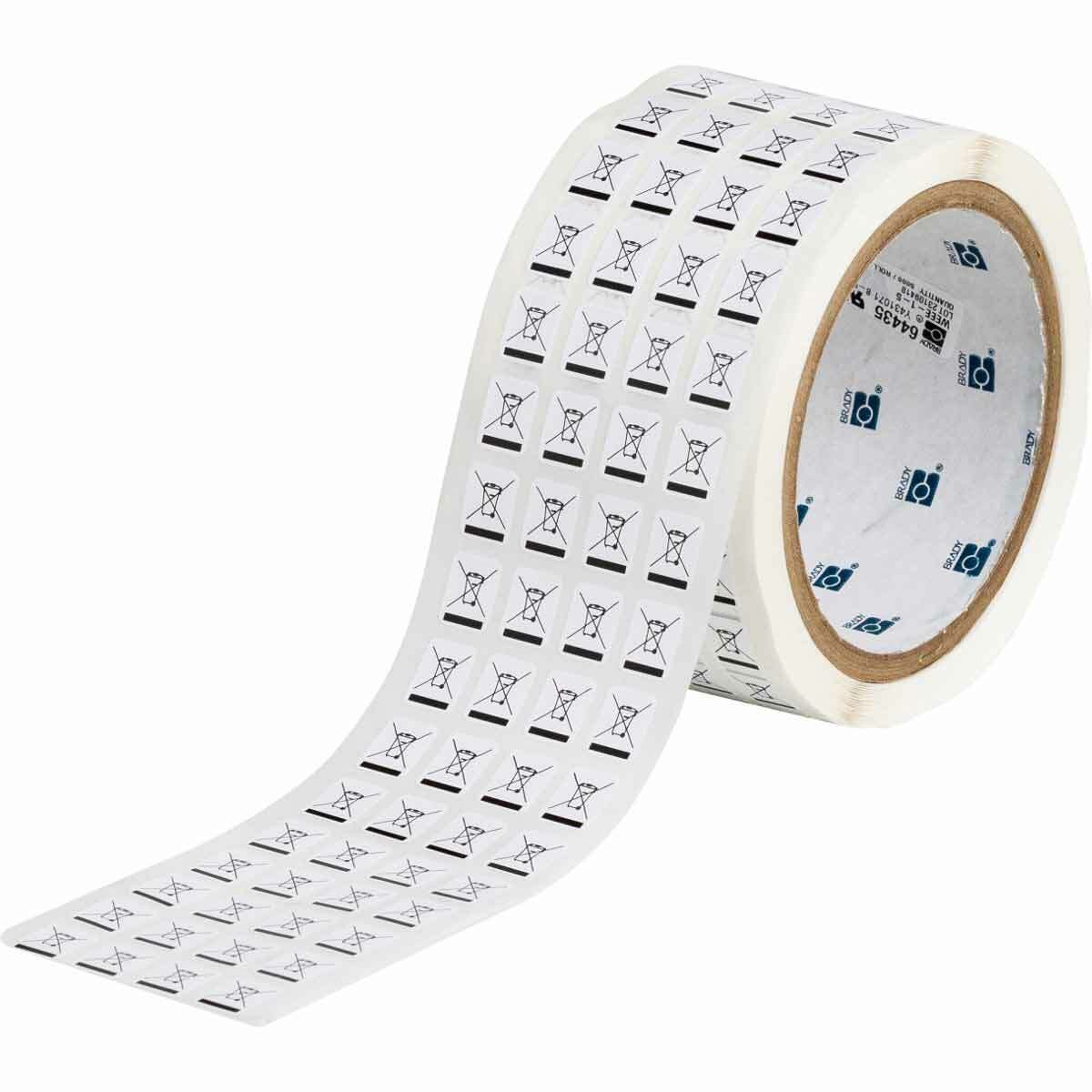 WEEE-1-5 Self-Adhesive Thermal Printable WEEE Label, 1/2 in L x 0.4 in W, No Text Legend, Black on White, B-8423 Polyester, 5000 per Roll Labels