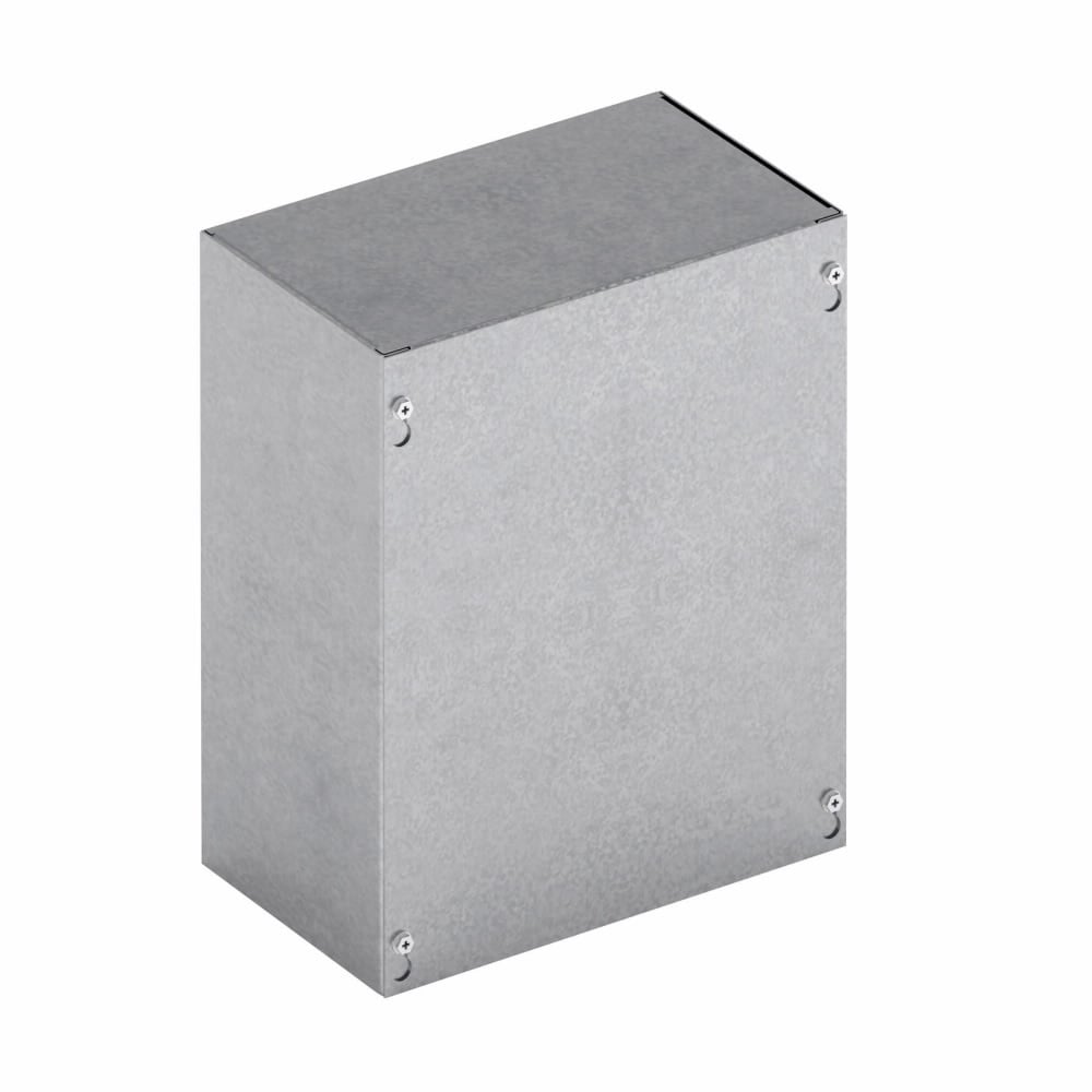 Type 1 junction boxes, 6" height, 4" length, 4" width, NEMA 1, Screw cover, SC NK enclosure, Surface mounted, Small single door, No knockout, Thru holes, Carbon steel