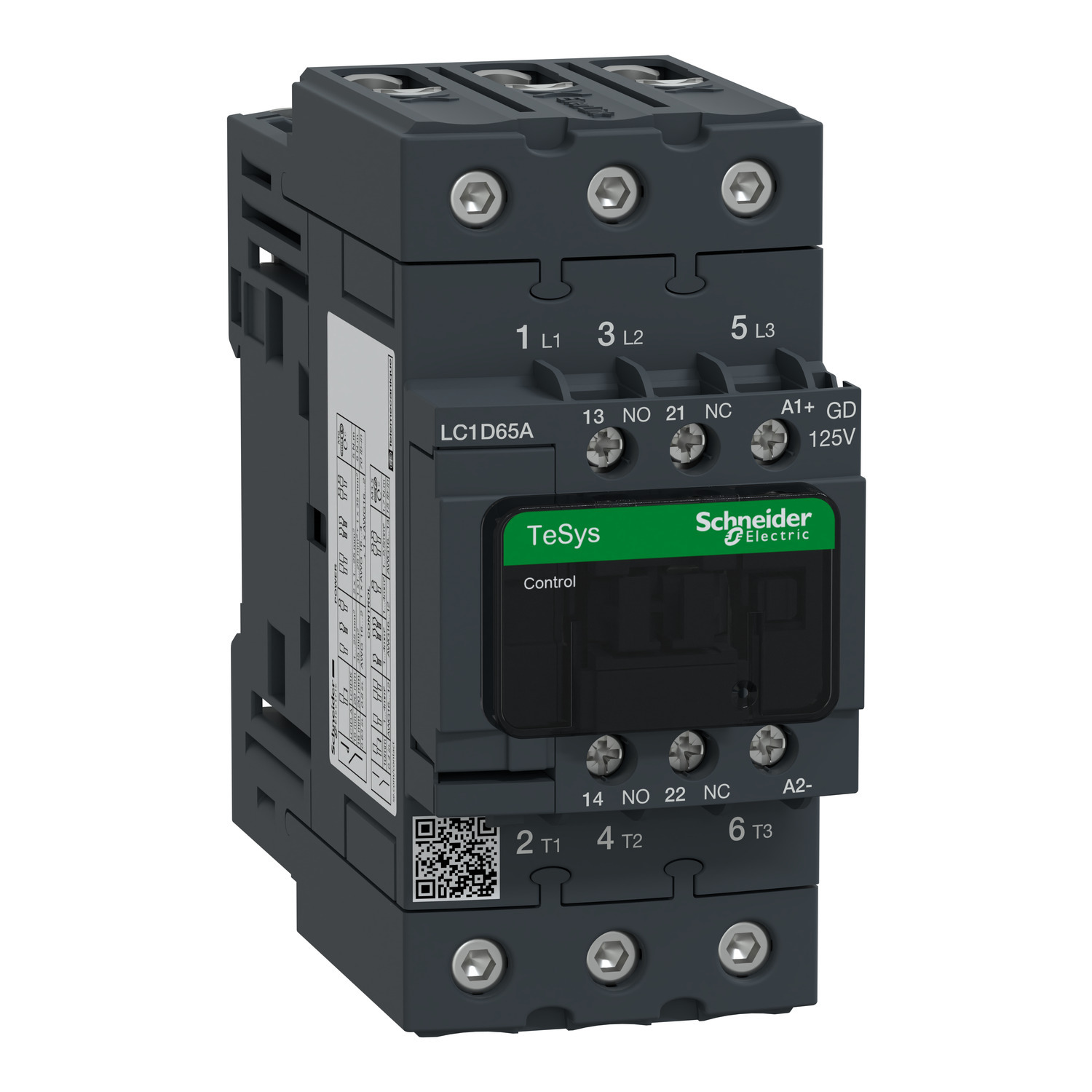 LC1D65AGD LC1D Contactor, 125 V DC V Coil, 65 A, 3NO Contact, 3 Poles