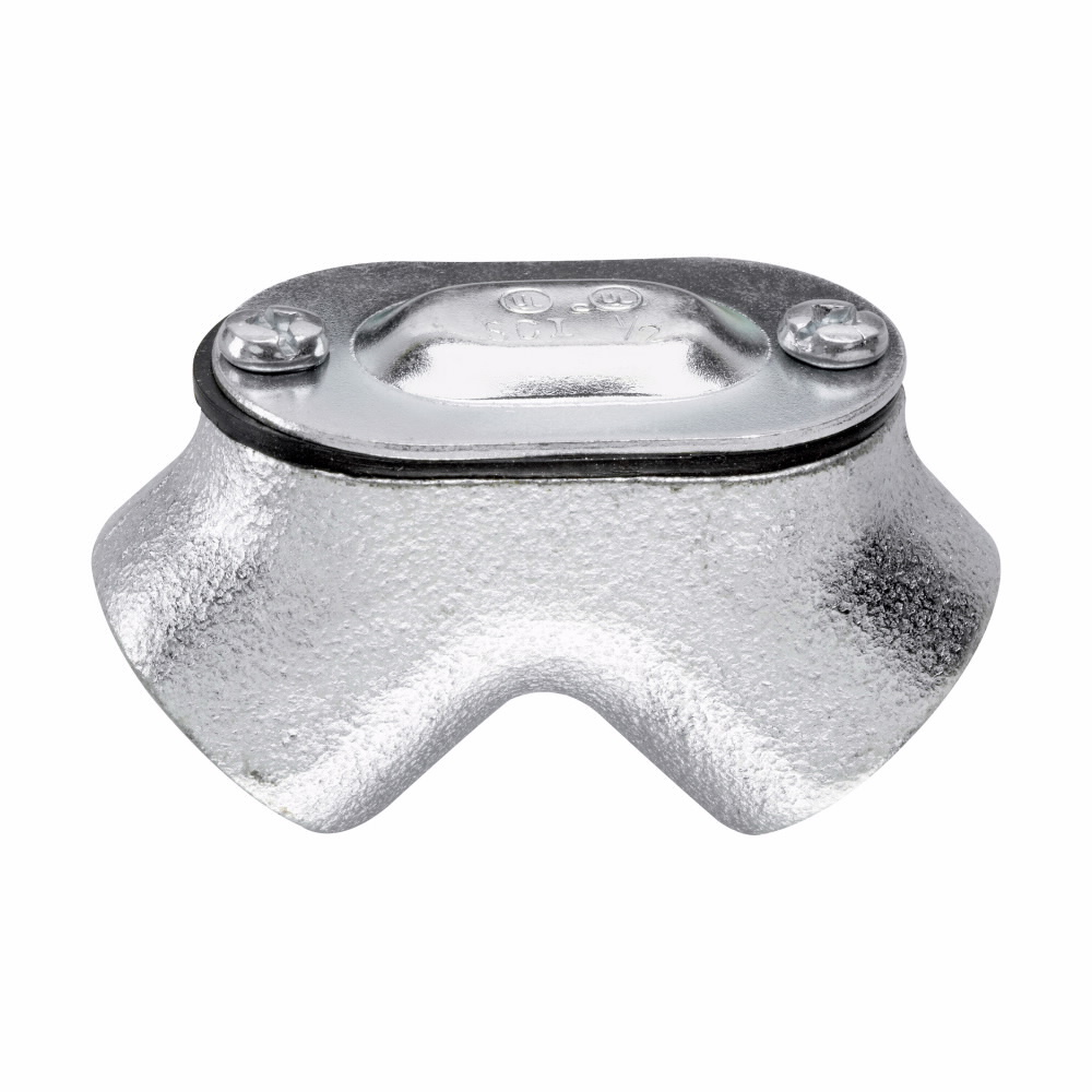 822 Female to Female Conduit Pull Elbow, 1 in Trade, 90 deg, Malleable Iron, Zinc Plated