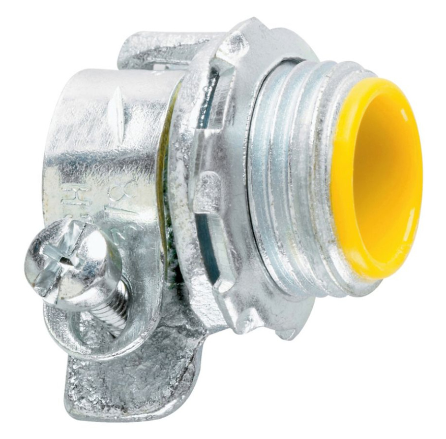 1707 Insulated Straight Squeeze Connector, 3/8 in Trade, 5/8 in Cable Openings, Malleable Iron, Zinc Plated