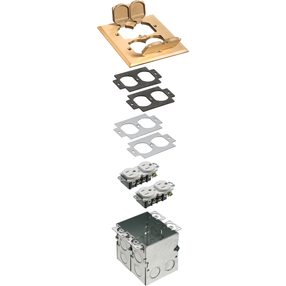 FLB5551MB Floor Box Kit, Brass/Plastic/Steel, 2 Gangs