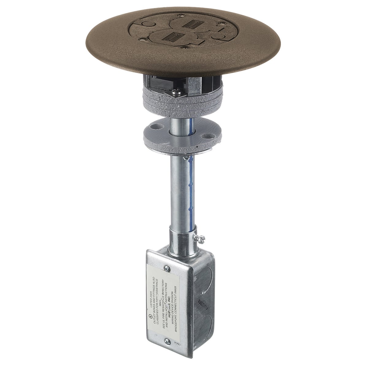 PT7FSDBRA Flush Duplex Standard Sized Poke-Through Assembled, 3 in Hole, 7 in Dia x 0.51 in THK Cover, Composite