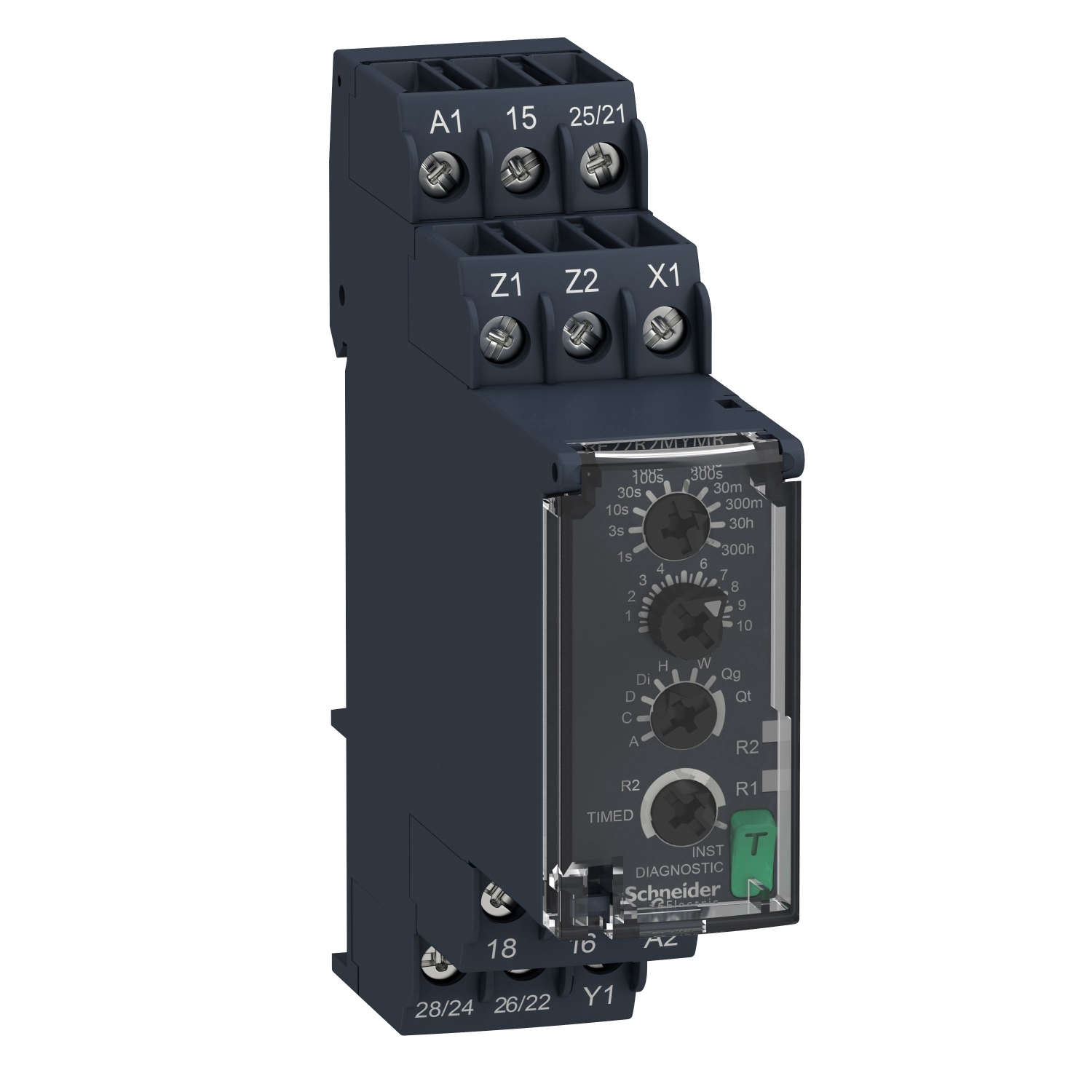 RE22R2MYMR Zelio Timing Relay, 0.05 s to 300 hr Setting, 24 to 240 V AC/DC, 3NO-3NC 3 Form A/3 Form B Contact